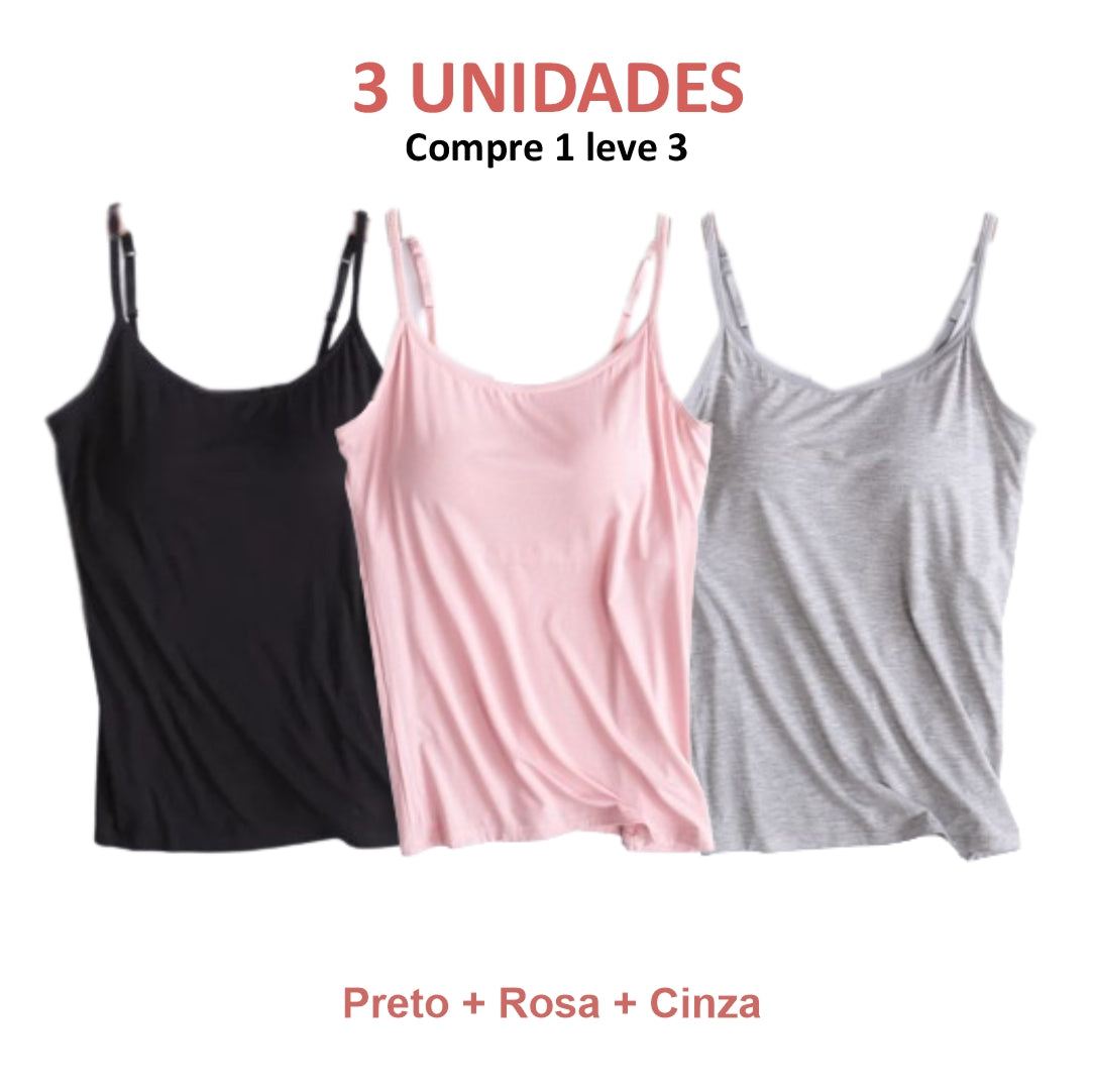 BLUSA REGATA  COM SUTIÃ EMBUTIDO (COMPRE 1 LEVE 3)