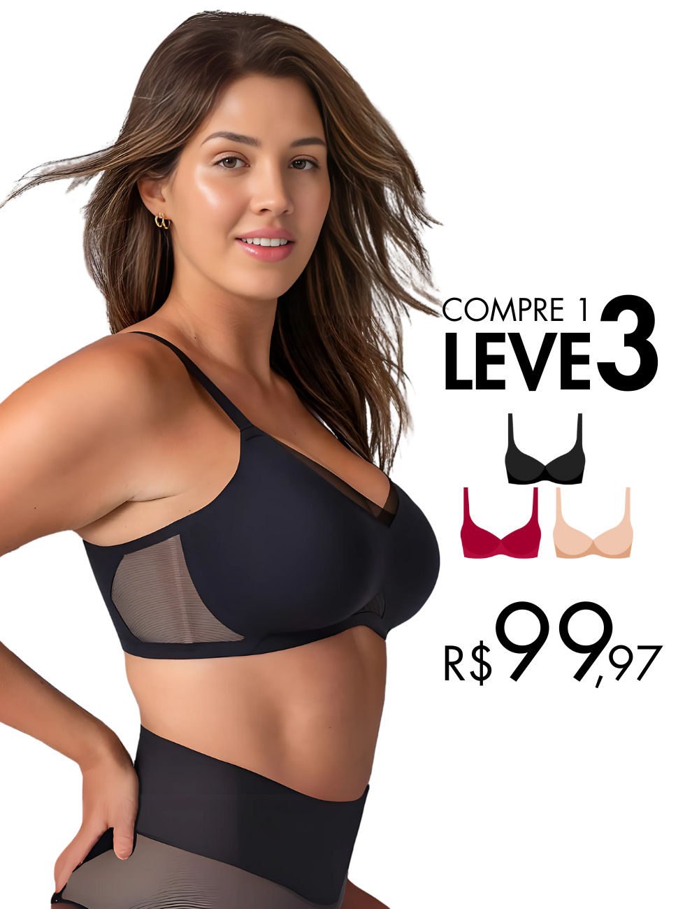 [COMPRE 1 LEVE 3] Sutiã Cross Over - Alta Sustentação