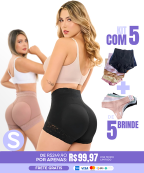 Desconto - Calcinha Modeladora Lift Up - Com Barbatanas Laterais + 5 Calcinhas Antibacterianas